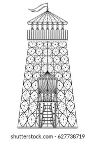 Circus tower tent. Vintage hand drawn vector illustration