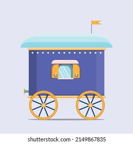 Circus trailer, wagon icon flat style. Amusement park. Flat vector illustration.