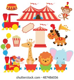 Circus train vector cartoon illustration