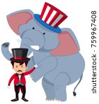 Circus trainer and wild elephant illustration