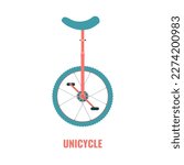 Circus unicycle symbol. One wheel bike icon. Monowheel transport. Cycling sport gear equipment sign. Vector illustration.