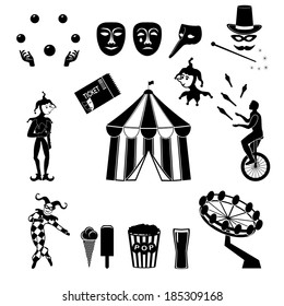 Circus, vector. Amusement Park icons.vector black carnival icons set.