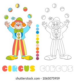 Circus vector character clown juggler children coloring book page