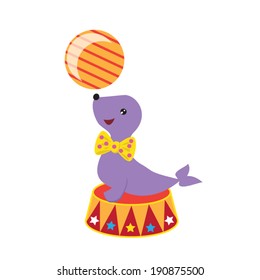 Circus vector colorful illustration of the seal animal
