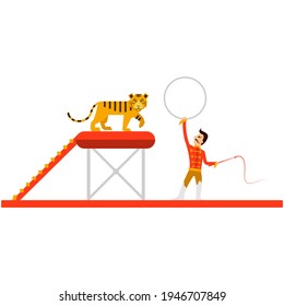 Circus vector entertainment with performer and tiger