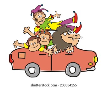 circus, vector icon, animals at car