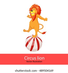Circus. Vector illustration. Trained circus lion. Isolated on white background.