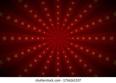circus vintage background, vector dark red circus retro poster with stars, cartoon carnival wallpaper, starburst comic pattern