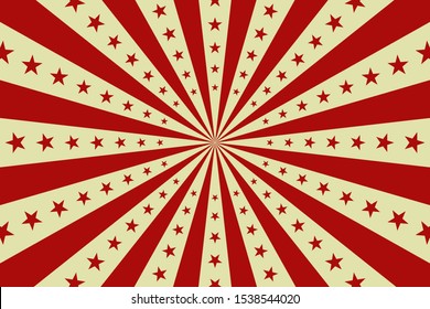 circus vintage background, vector red circus retro poster with stars, cartoon carnival wallpaper, starburst comic pattern