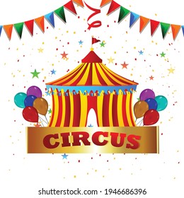 Circus vintage carnival with ferris wheel and circus tent