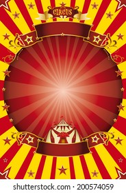 Un afiche vintage circense con un marco circular para su publicidad.
