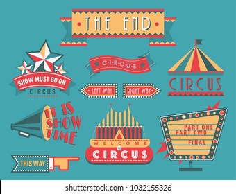 Circus vintage signboard labels banner vector illustration entertaining ticket sign