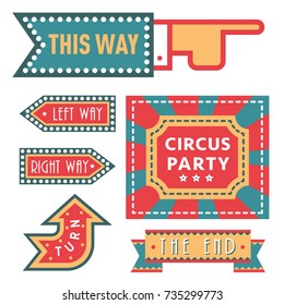 Circus vintage signboard labels banner vector illustration entertaining ticket sign