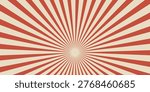 Circus vintage tent background. Retro sun rays pattern. Vintage starburst poster. Star burst radial lines texture. Red stripes. Circus, carnival, summer fair backdrop. Vector illustration.