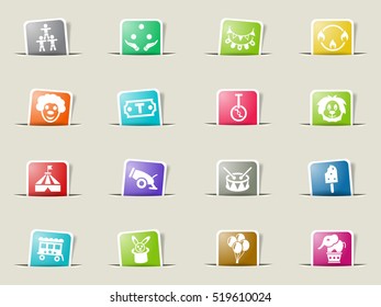 circus web icons on color paper bookmarks