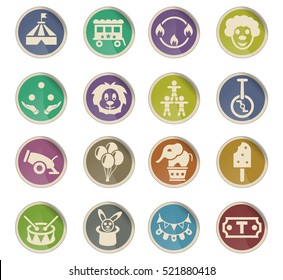 circus web icons on color paper labels