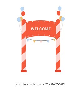 Circus welcome entry gate. Amusement park entrance, entertainment event vector illustration