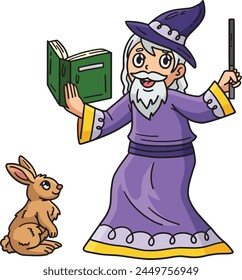 Circus Wizard with Rabbit Cartoon Colored Clipart