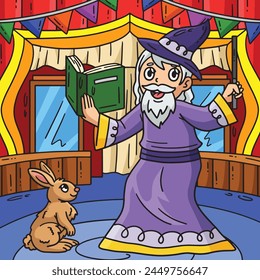 Circus Wizard with Rabbit Colored Cartoon 