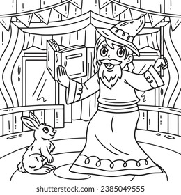 Circus Wizard with Rabbit Coloring Page for Kids