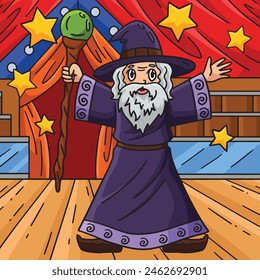 Circus Wizard Spreading Stars Colored Cartoon 