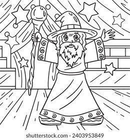 Circus Wizard Spreading Stars Coloring Page 