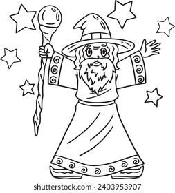 Circus Wizard Spreading Stars Isolated Coloring 