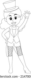 Circus woman black and white doodle character illustration