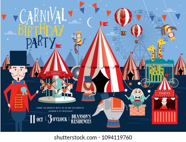 Circus/carnival Birthday Party Invitation Card/poster Template Vector/iillustration