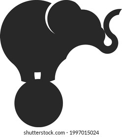 Circuses elephant on a ball vector black and white design illustration, abstract vector elephant