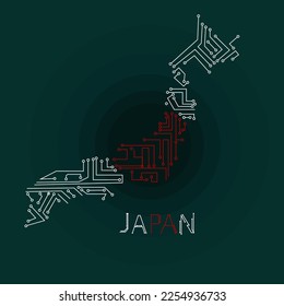 CIRCUT BOARD PATTERN MAP OF JAPAN AND ITS FLAG EPS 10
