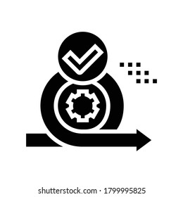 Cirlce Arrow And Gear Approved Mark Glyph Icon Vector. Cirlce Arrow And Gear Approved Mark Sign. Isolated Contour Symbol Black Illustration