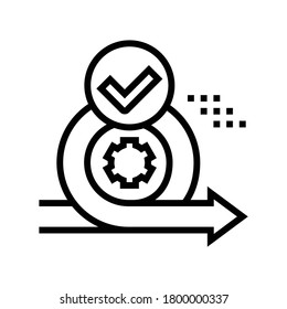 Cirlce Arrow And Gear Approved Mark Line Icon Vector. Cirlce Arrow And Gear Approved Mark Sign. Isolated Contour Symbol Black Illustration