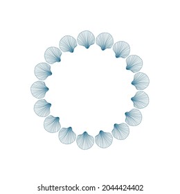 Cirlce shell frame. Sea blue border. Vector isolated illustration.