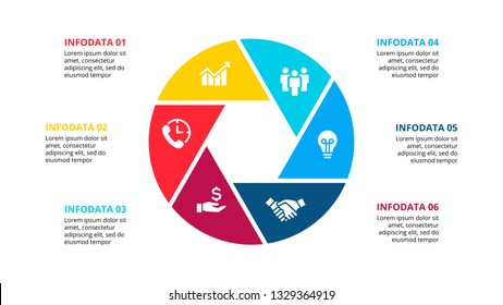 Cirle infographic with 6 options or steps. Abstract flat element of cycle diagram. Vector business template for presentation.