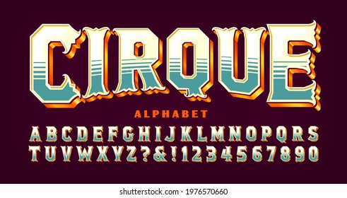 Cirque, a French word meaning circus, is an ornate alphabet with gilded edges and 3d effects. This alphabet has a vintage Victorian or steampunk vibe.
