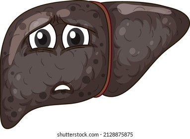 Cirrhosis liver with face expression on white background illustration