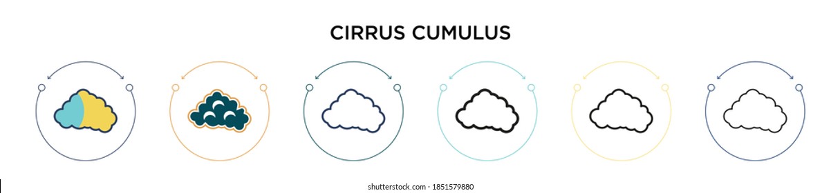 Cirrus cumulus Icon in gefüllt, dünne Linie, Umriss und Strich Stil. Vektorgrafik zweier farbiger und schwarzer Cirrus-Cumulus-Vektorsymbole kann für mobile, i, web-basierte