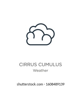 Cirrus cumulus icon. Thin linear cirrus cumulus outline icon isolated on white background from weather collection. Line vector sign, symbol for web and mobile