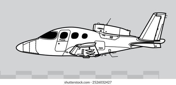 Desenho vetorial de aeronaves a jato comerciais ligeiras. Vista lateral. Imagem para ilustração e infográficos.