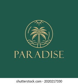 Cirular Palm Tree sun sea for holiday vacation outdoor logo design