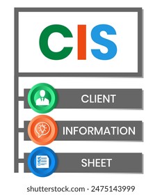 CIS. CLIENT INFORMATION SHEET acronym. Concept with keyword and icons. Flat vector illustration. Isolated on white.