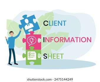 CIS. CLIENT INFORMATION SHEET acronym. Concept with keyword and icons. Flat vector illustration. Isolated on white.