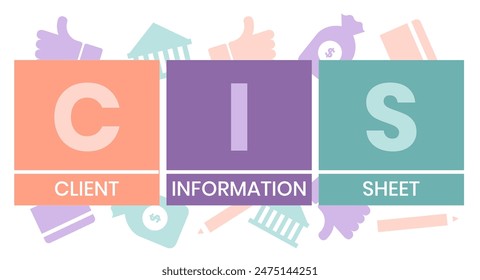 GUS ABKÜRZUNG DES KUNDENINFORMATIONSBLATTS. Konzept mit Schlagwort und Icons. Flache Vektorillustration. Isoliert auf weiß.