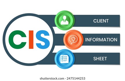 CIS. CLIENT INFORMATION SHEET acronym. Concept with keyword and icons. Flat vector illustration. Isolated on white.