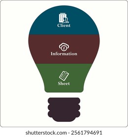 CIS - Client Information Sheet acronym. Infographic template with icons and description placeholder