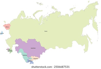 CIS map with countries in Asia North Equidistant Conic Projection