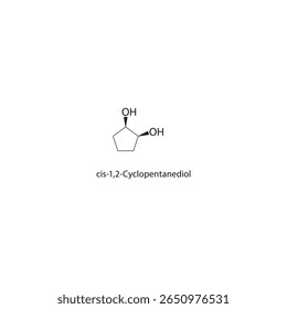 estrutura esquelética do cis-1,2-ciclopentanodiol Ilustração esquemática do composto de diol. Diagrama simples, fórmula química.
