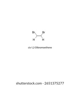 Estrutura esquelética do cis-1,2-dibromoeteno Ilustração esquemática do composto alquênico halogenado. Diagrama simples, fórmula química.