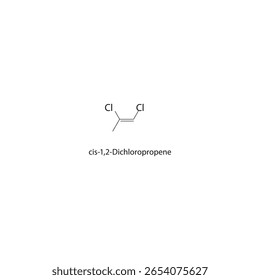cis-1,2-Dichloropropene skeletal structure. halogen alkene compound schematic illustration. Simple diagram, chemical formula.